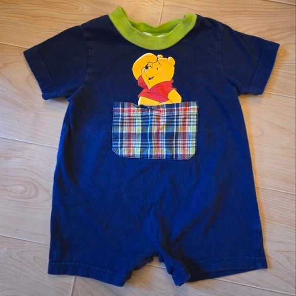 Vintage 1990s Y2K Disney Winnie the Pooh navy blue plaid onesie - Picture 5 of 5